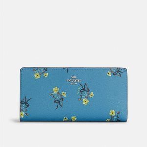NWT Coach Wallet Blue w Floral and Bows Theme
